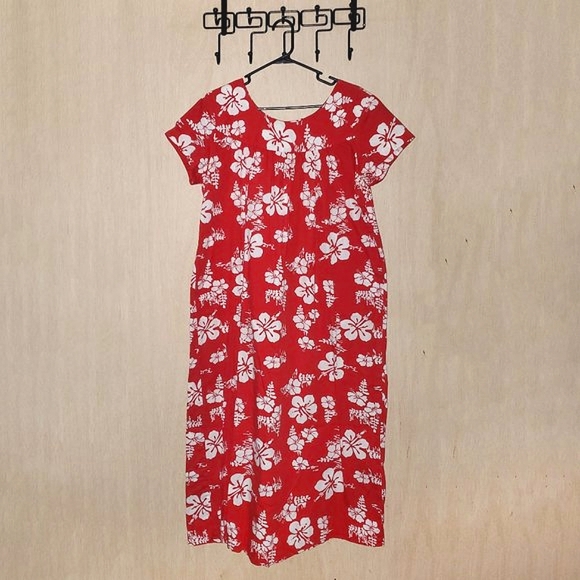 Vintage 1960s Ui-Maikai Sun Hawaiian Dress Red White Cotton, Size M/L (GUC) - Picture 1 of 8